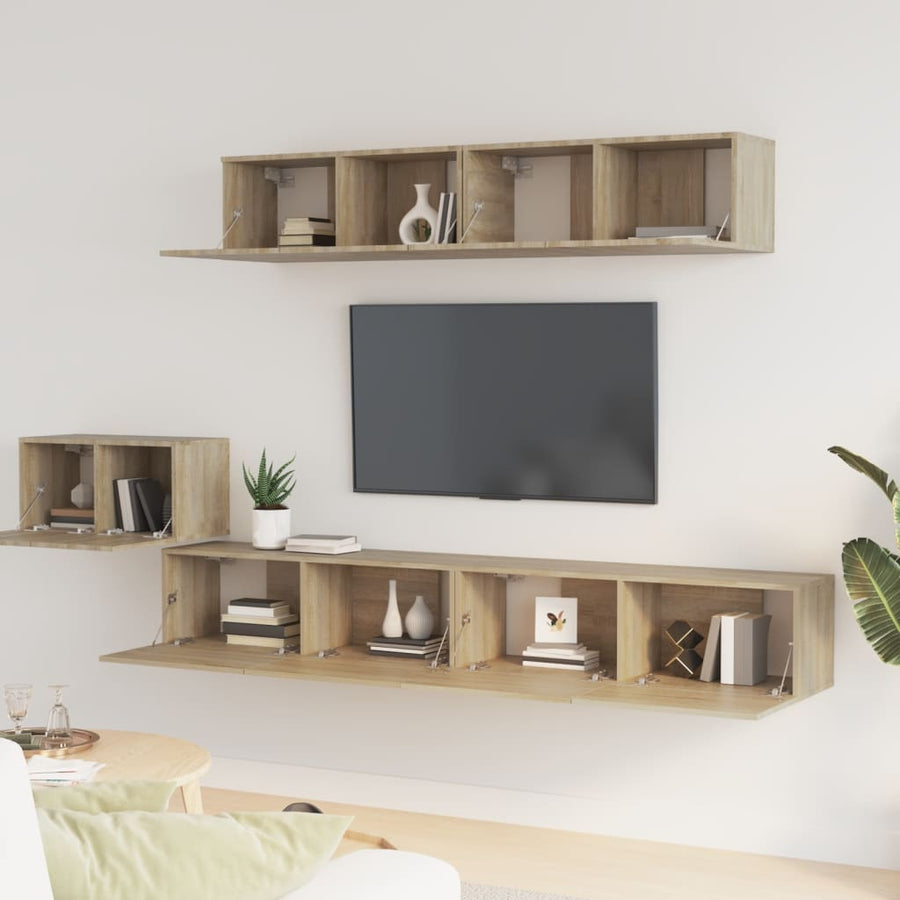 5-Delige Tv-Meubelset Bewerkt Hout Kleurig 100 cm Sonoma eiken