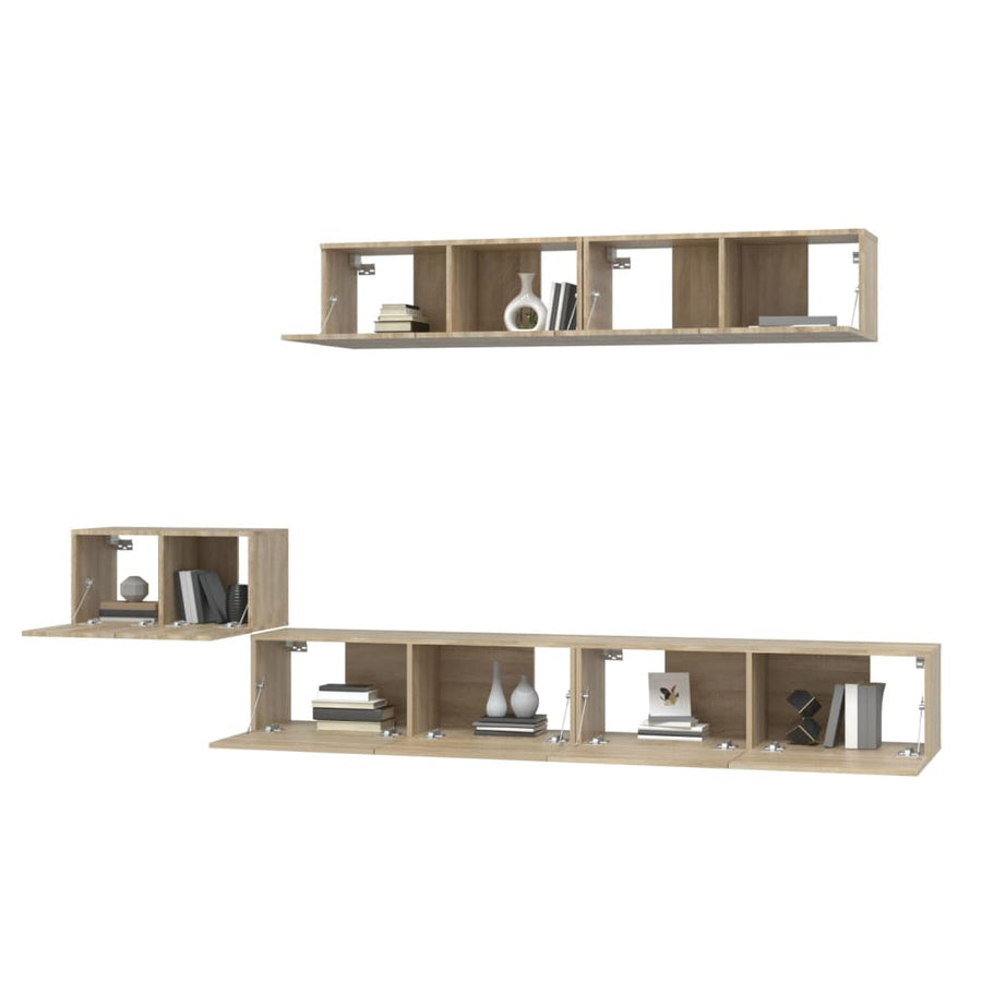 5-Delige Tv-Meubelset Bewerkt Hout Kleurig 100 cm Sonoma eiken