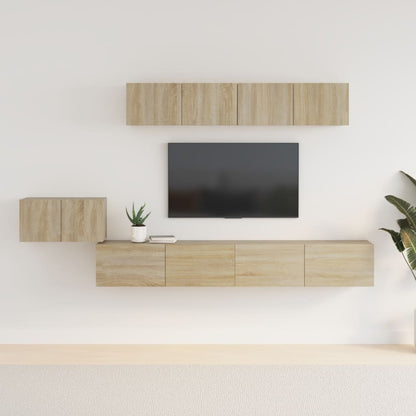 5-Delige Tv-Meubelset Bewerkt Hout Kleurig 100 cm Sonoma eiken