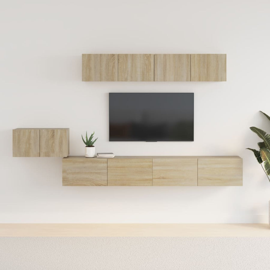 5-Delige Tv-Meubelset Bewerkt Hout Kleurig 100 cm Sonoma eiken
