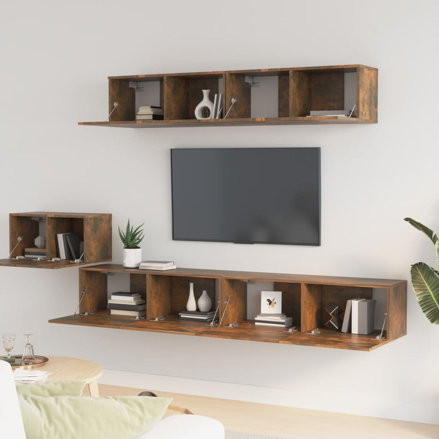 -Delige Tv-Meubelset Bewerkt Hout Kleurig 100 x 30 x 30 cm Gerookt eiken