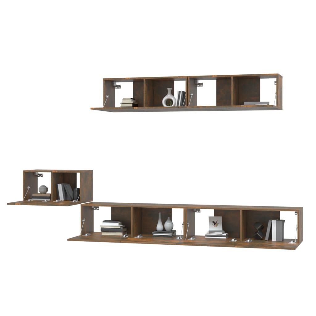 -Delige Tv-Meubelset Bewerkt Hout Kleurig 100 x 30 x 30 cm Gerookt eiken