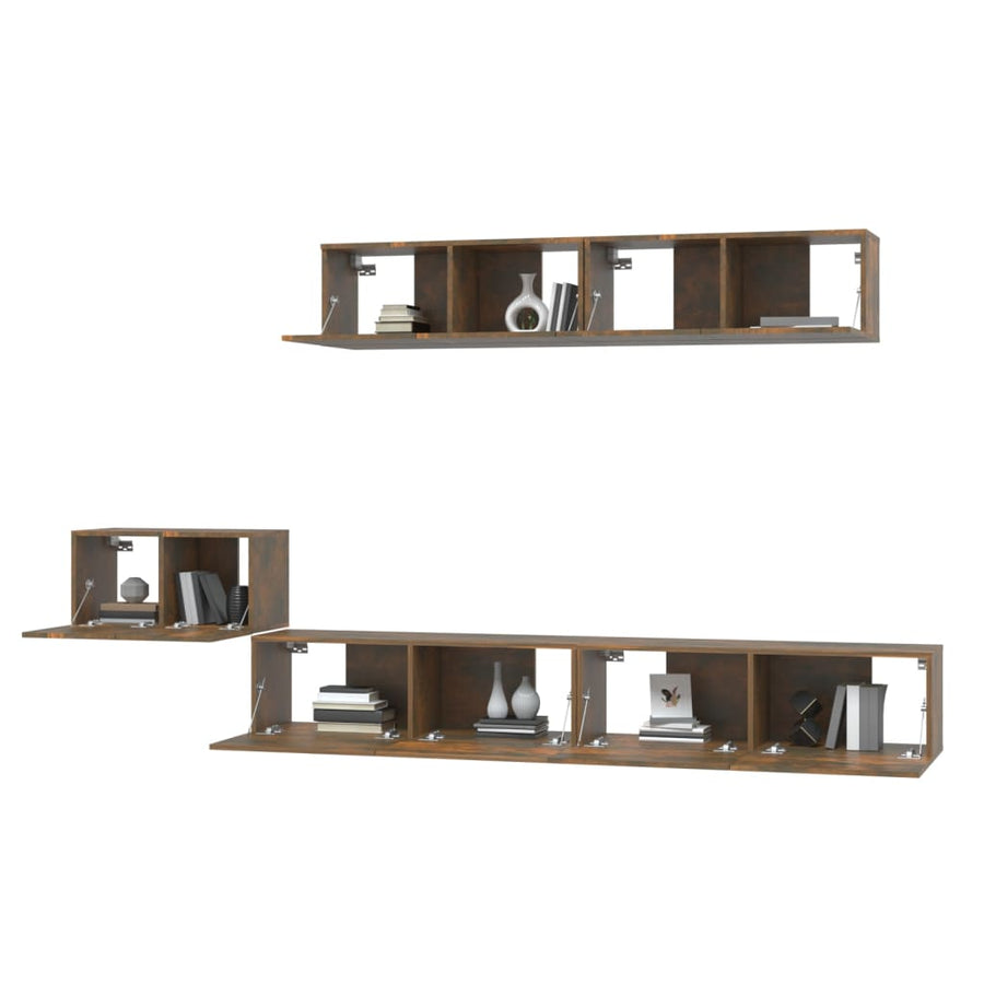 -Delige Tv-Meubelset Bewerkt Hout Kleurig 100 x 30 x 30 cm Gerookt eiken