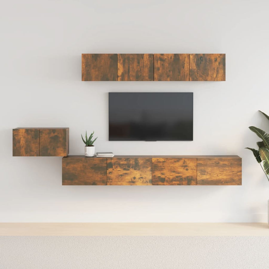 -Delige Tv-Meubelset Bewerkt Hout Kleurig 100 x 30 x 30 cm Gerookt eiken