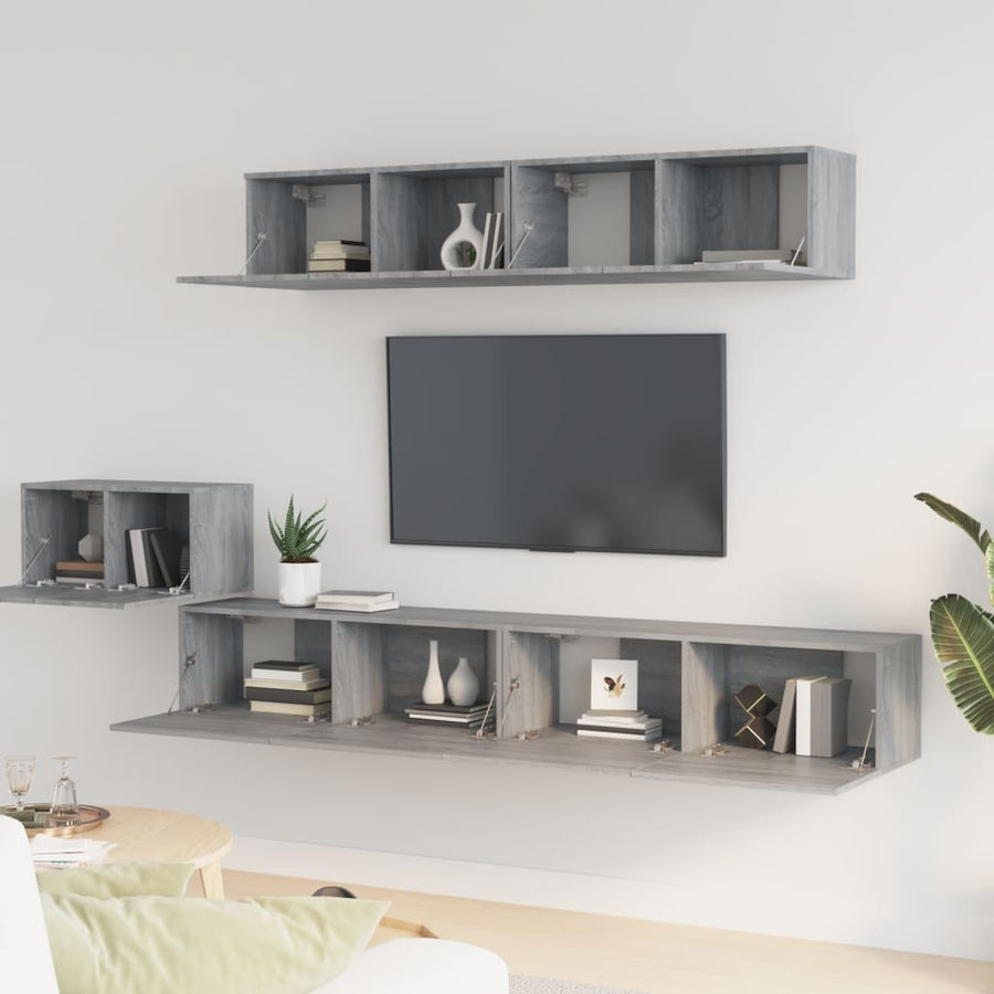 -Delige Tv-Meubelset Bewerkt Hout Eikenkleurig 100 x 30 x 30 cm Grijs sonoma