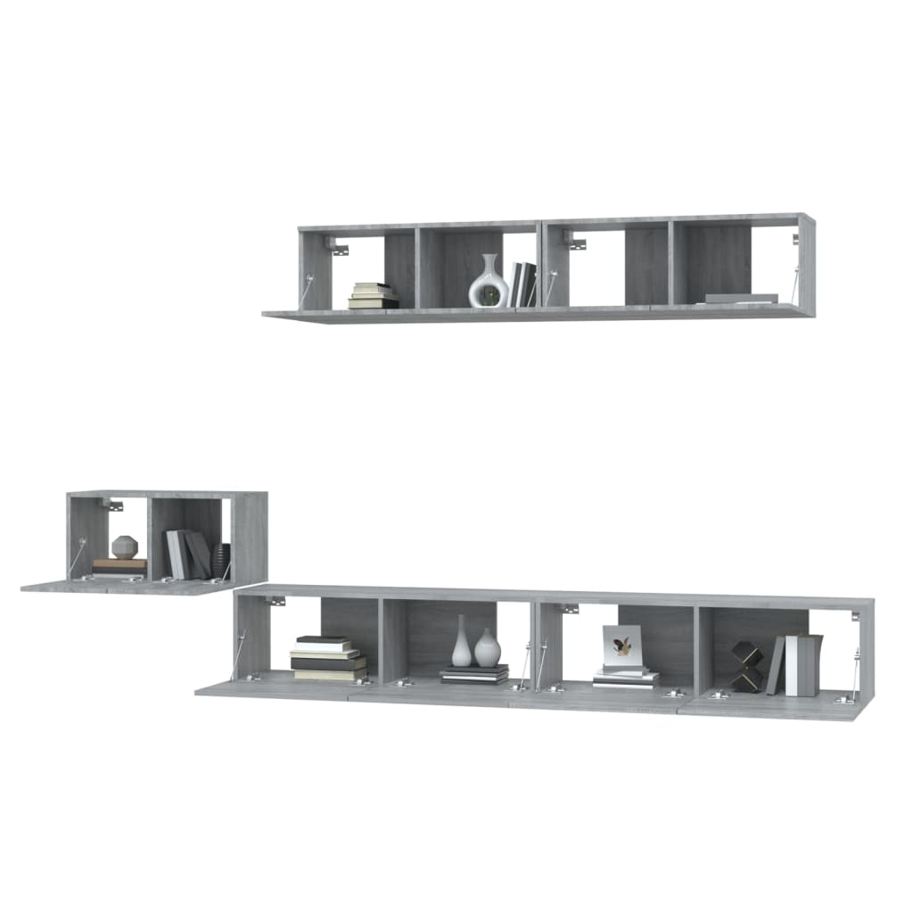 -Delige Tv-Meubelset Bewerkt Hout Eikenkleurig 100 x 30 x 30 cm Grijs sonoma