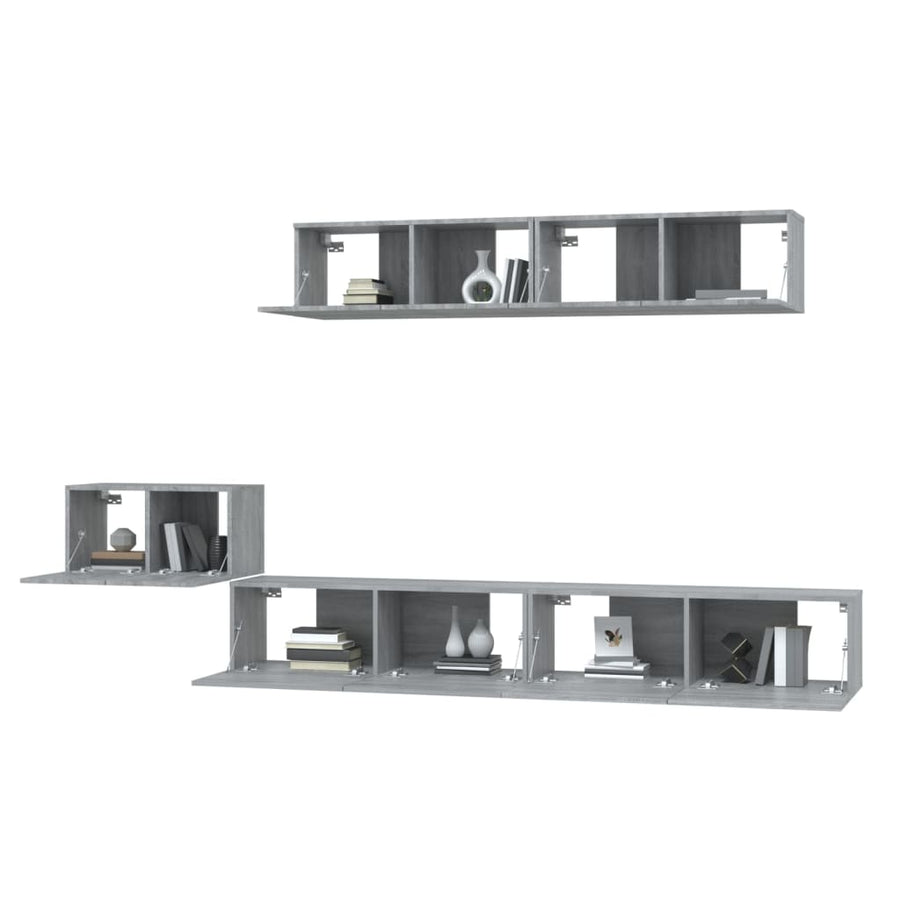 -Delige Tv-Meubelset Bewerkt Hout Eikenkleurig 100 x 30 x 30 cm Grijs sonoma