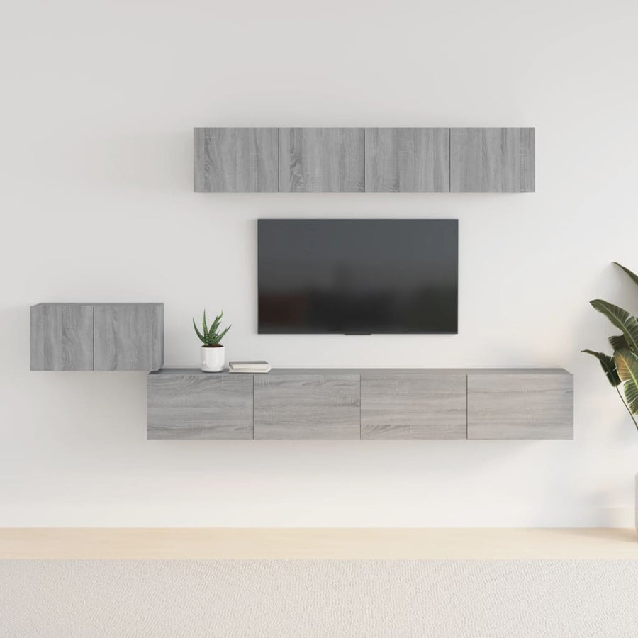 -Delige Tv-Meubelset Bewerkt Hout Eikenkleurig 100 x 30 x 30 cm Grijs sonoma