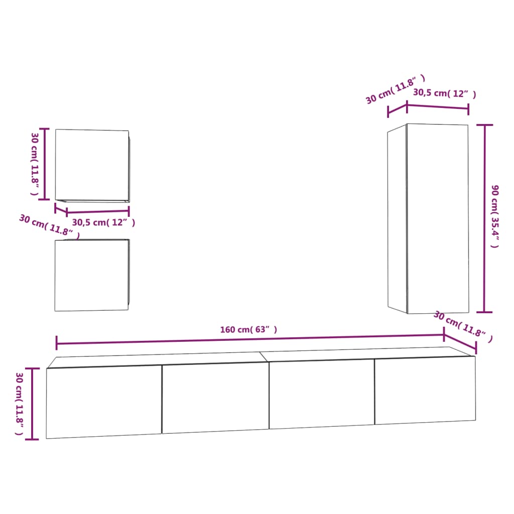 -Delige Tv-Meubelset Bewerkt Hout 80 x 30 x 30 cm Wit