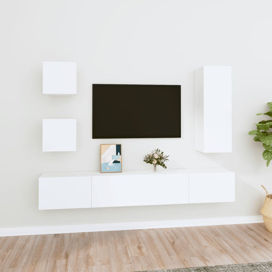 -Delige Tv-Meubelset Bewerkt Hout 80 x 30 x 30 cm Wit