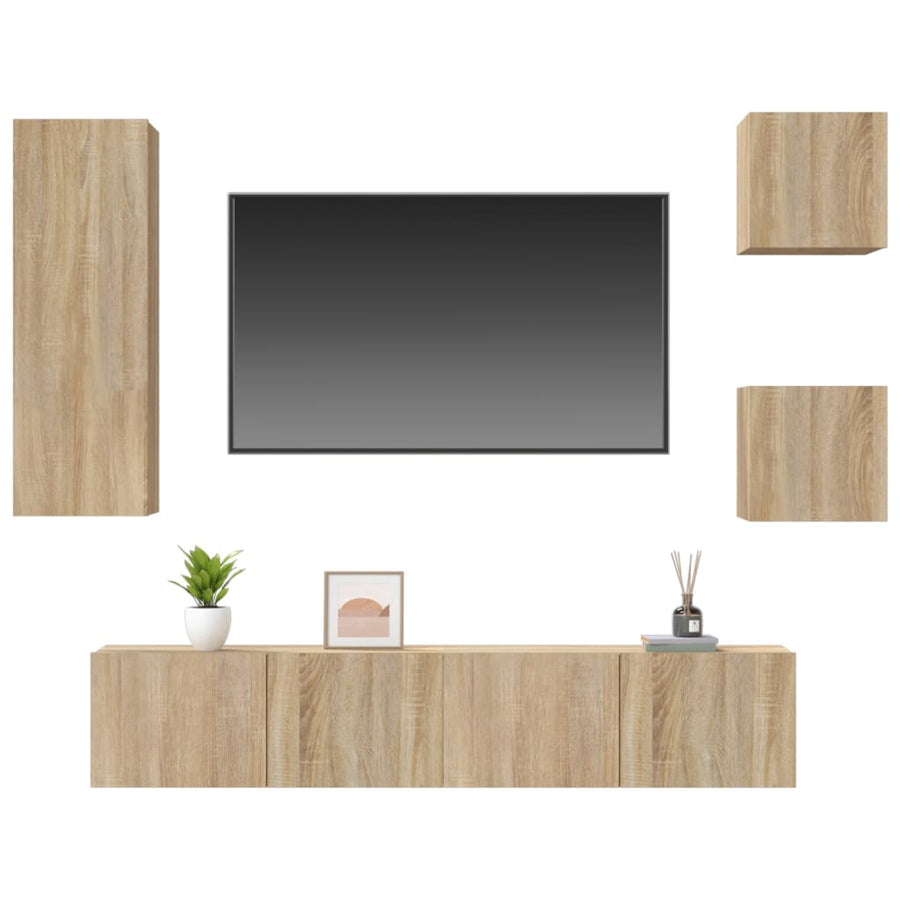 5-Delige Tv-Meubelset Bewerkt Hout Sonoma Eikenkleurig