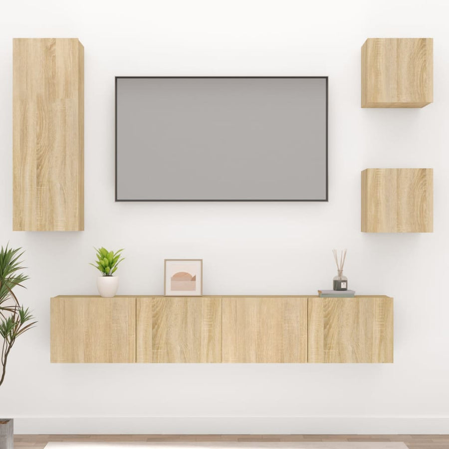 5-Delige Tv-Meubelset Bewerkt Hout Sonoma Eikenkleurig