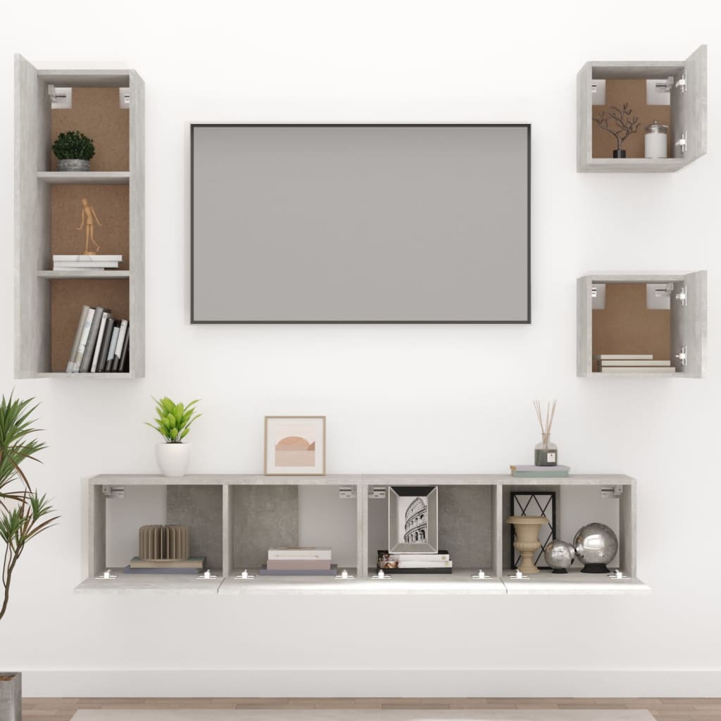 -Delige Tv-Meubelset Bewerkt Hout 80 x 30 x 30 cm Betongrijs