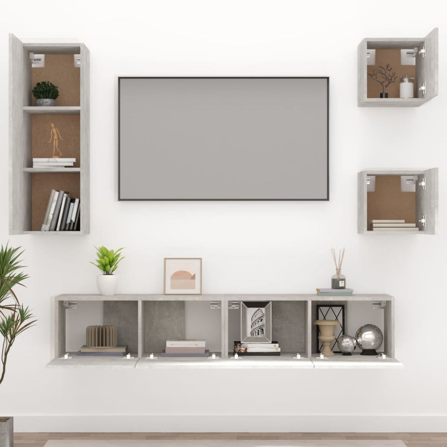 -Delige Tv-Meubelset Bewerkt Hout 80 x 30 x 30 cm Betongrijs