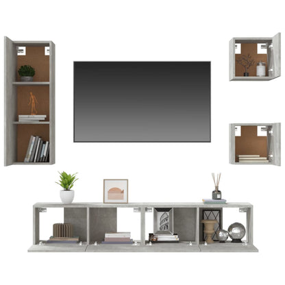 -Delige Tv-Meubelset Bewerkt Hout 80 x 30 x 30 cm Betongrijs
