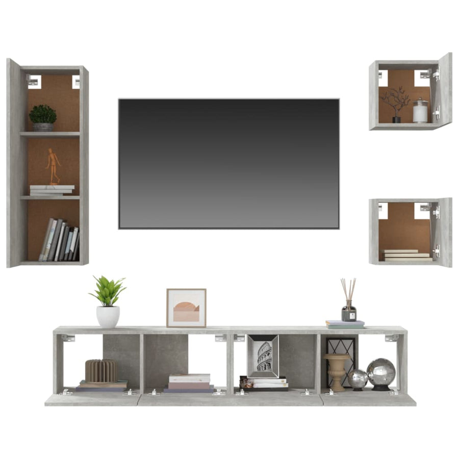 -Delige Tv-Meubelset Bewerkt Hout 80 x 30 x 30 cm Betongrijs