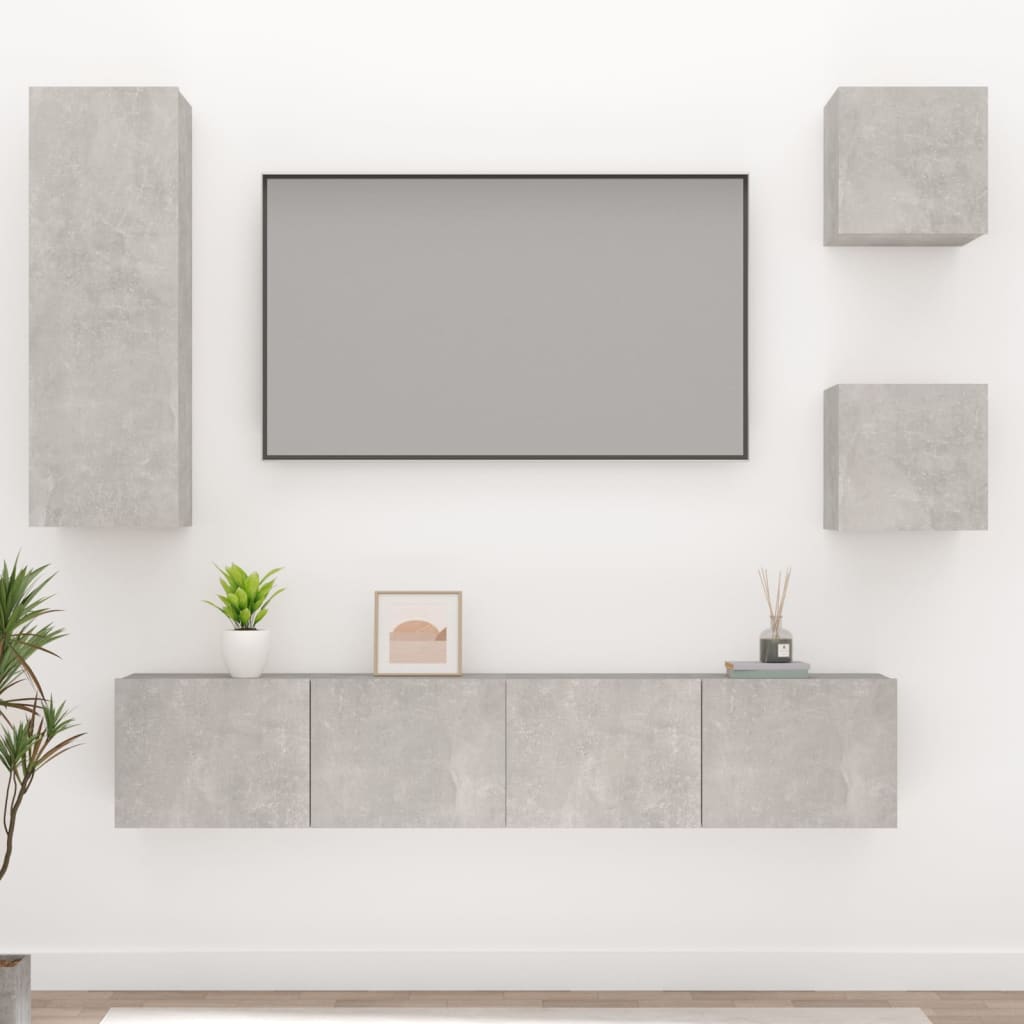 -Delige Tv-Meubelset Bewerkt Hout 80 x 30 x 30 cm Betongrijs