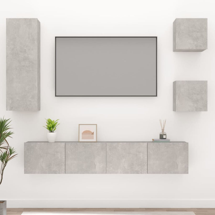 -Delige Tv-Meubelset Bewerkt Hout 80 x 30 x 30 cm Betongrijs