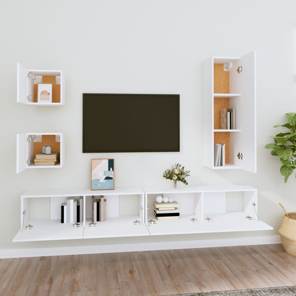 -Delige Tv-Meubelset Bewerkt Hout 100 x 30 x 30 cm Wit