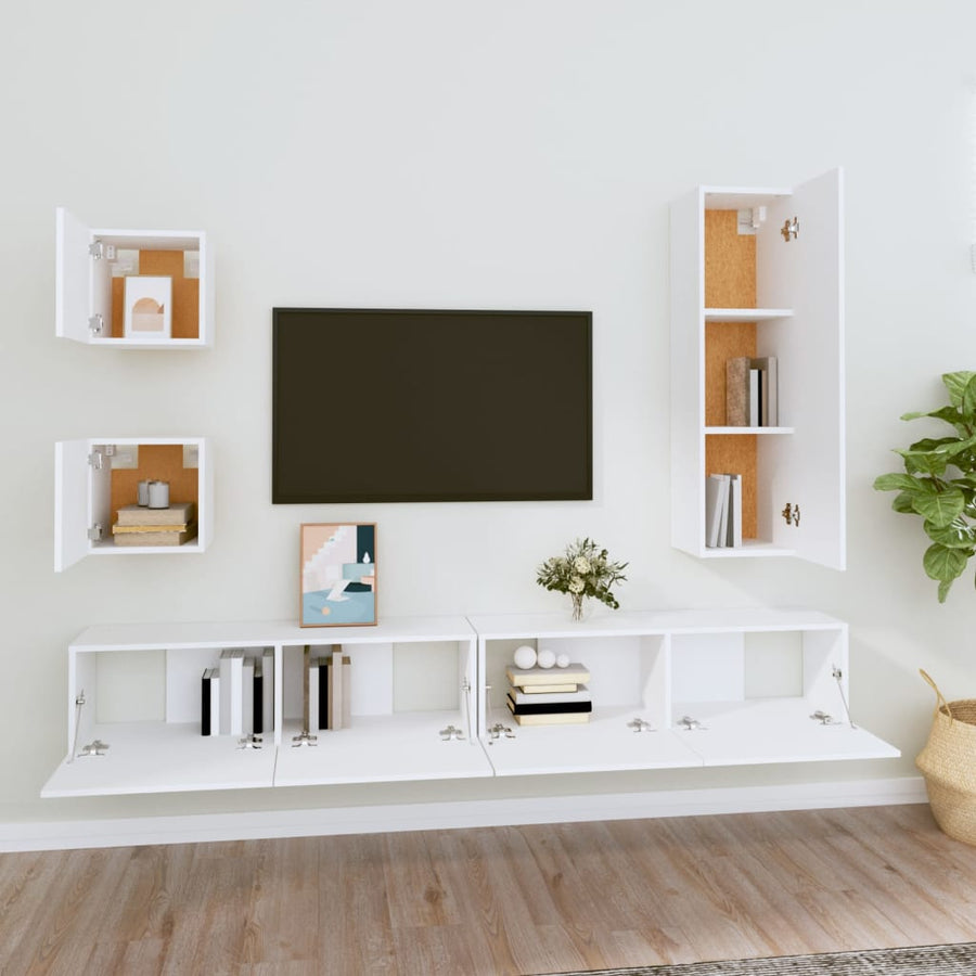 -Delige Tv-Meubelset Bewerkt Hout 100 x 30 x 30 cm Wit
