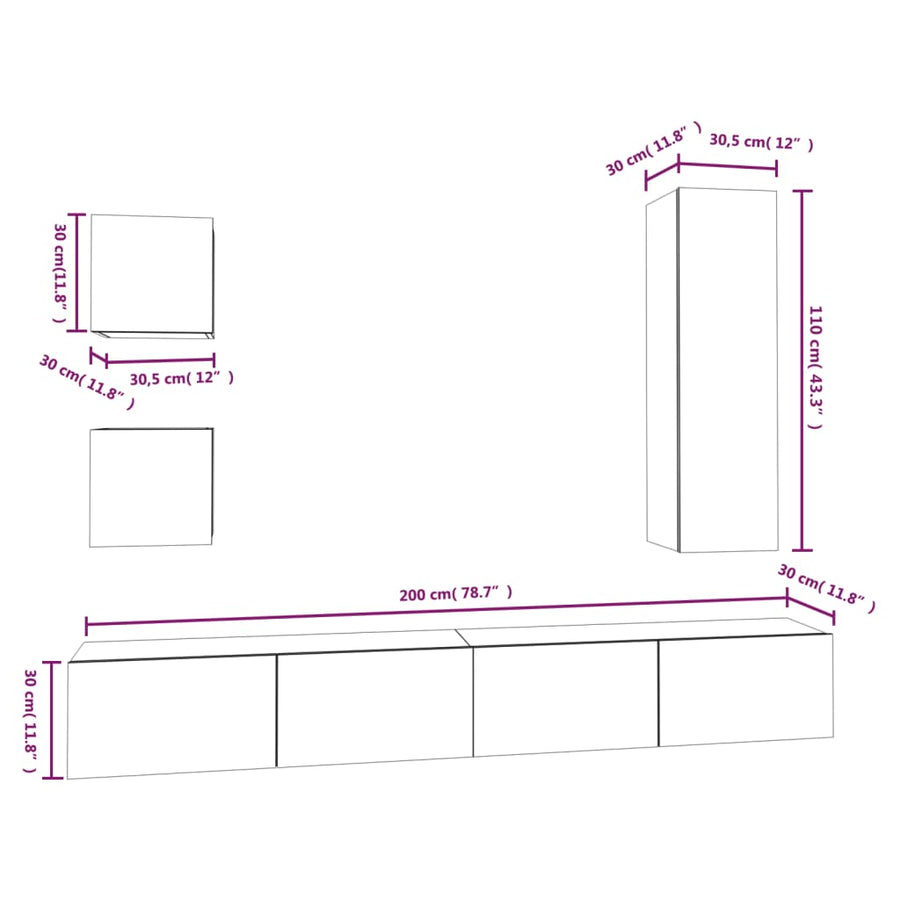 -Delige Tv-Meubelset Bewerkt Hout 100 x 30 x 30 cm Wit