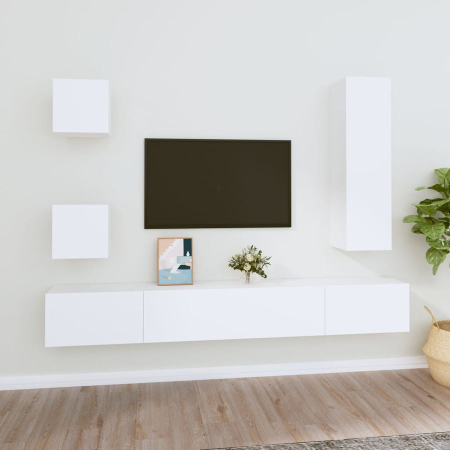 -Delige Tv-Meubelset Bewerkt Hout 100 x 30 x 30 cm Wit