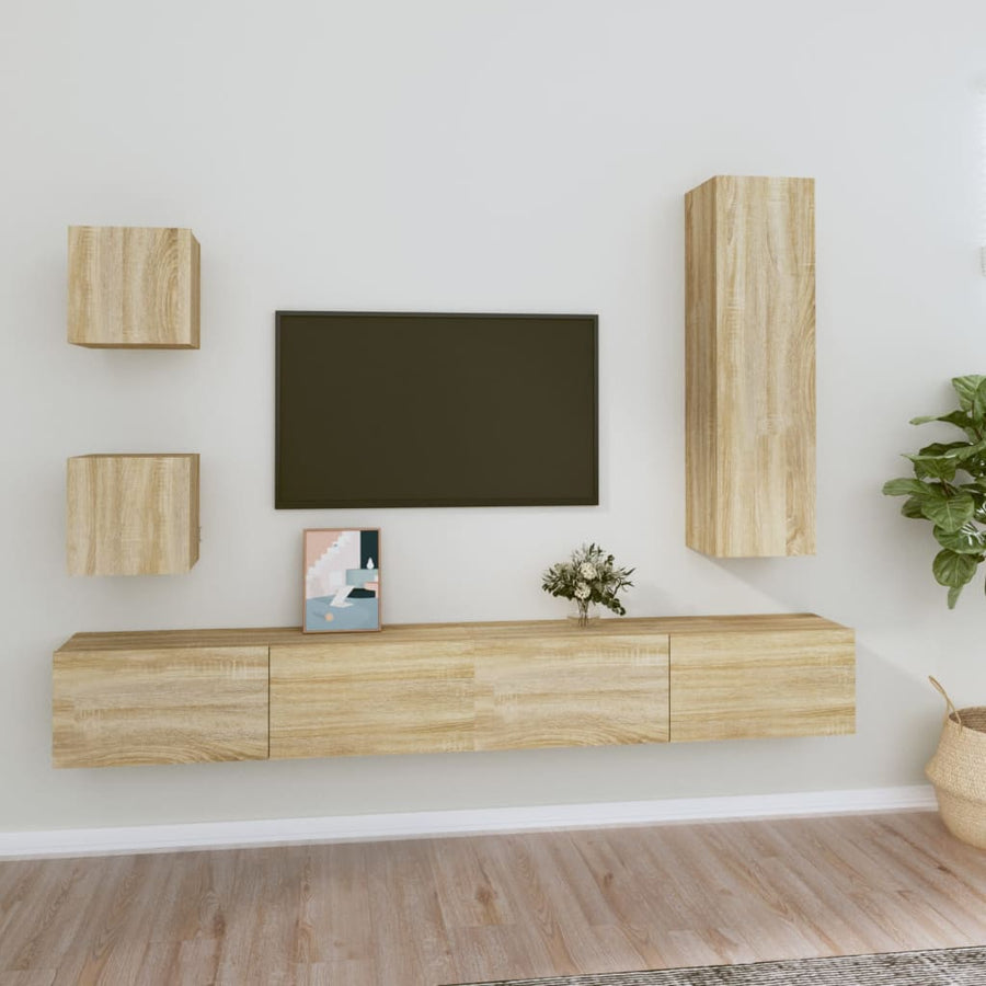 5-Delige Tv-Meubelset Bewerkt Hout Sonoma Eikenkleurig