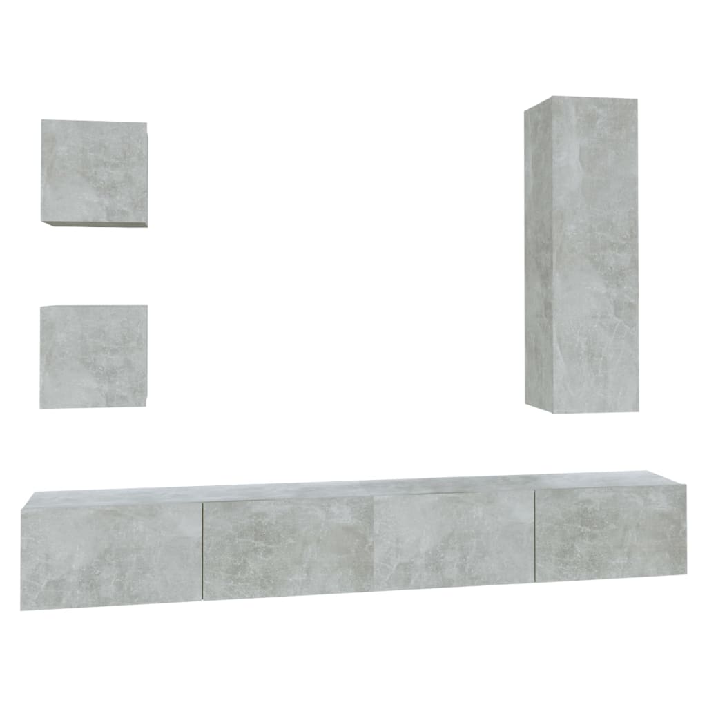 5-Delige Tv-Meubelset Bewerkt Hout Betongrijs 100 x 30 x 30 cm