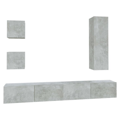 5-Delige Tv-Meubelset Bewerkt Hout Betongrijs 100 x 30 x 30 cm