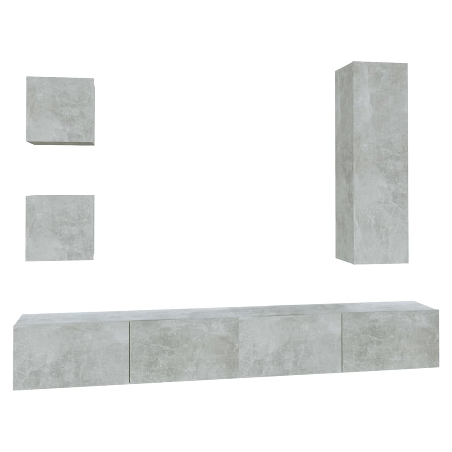 5-Delige Tv-Meubelset Bewerkt Hout Betongrijs 100 x 30 x 30 cm