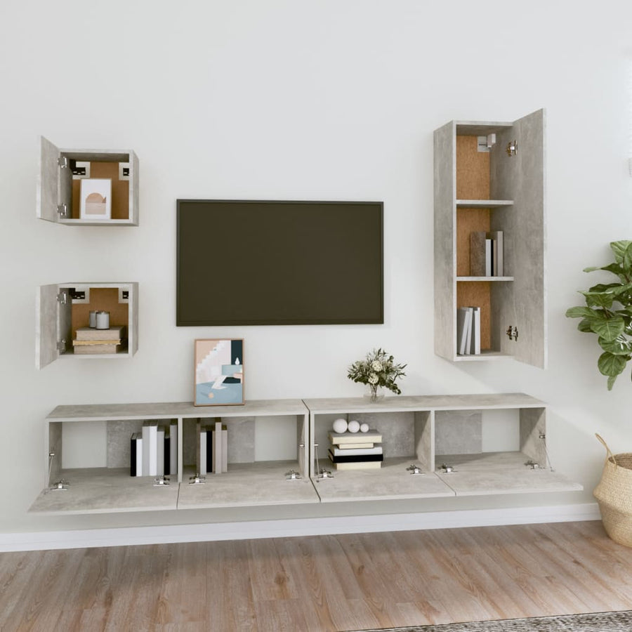 5-Delige Tv-Meubelset Bewerkt Hout Betongrijs 100 x 30 x 30 cm