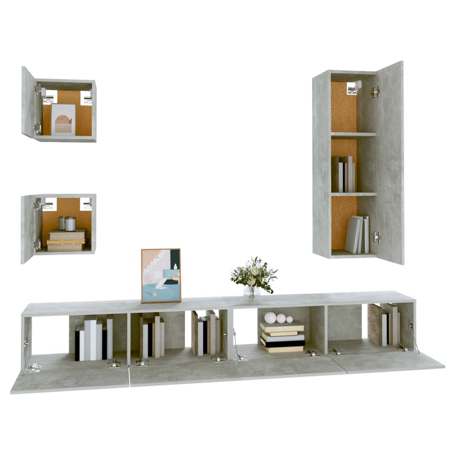5-Delige Tv-Meubelset Bewerkt Hout Betongrijs 100 x 30 x 30 cm