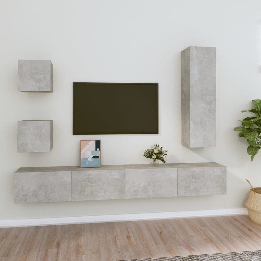 5-Delige Tv-Meubelset Bewerkt Hout Betongrijs 100 x 30 x 30 cm