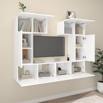 6-Delige Tv-Meubelset Bewerkt Hout 80 cm Wit