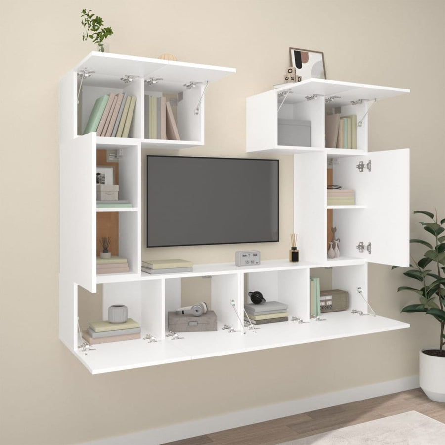 6-Delige Tv-Meubelset Bewerkt Hout 80 cm Wit