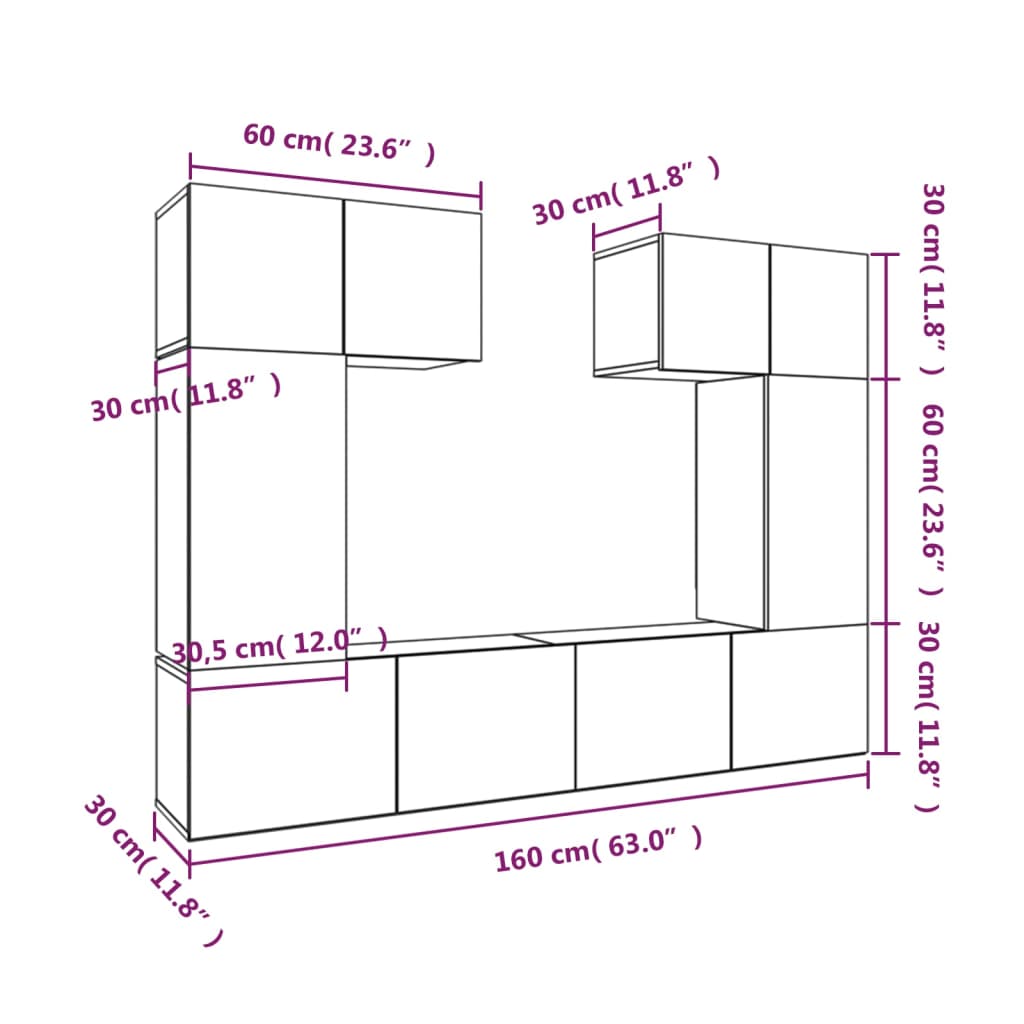 6-Delige Tv-Meubelset Bewerkt Hout 80 cm Wit
