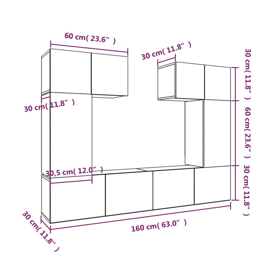6-Delige Tv-Meubelset Bewerkt Hout 80 cm Wit