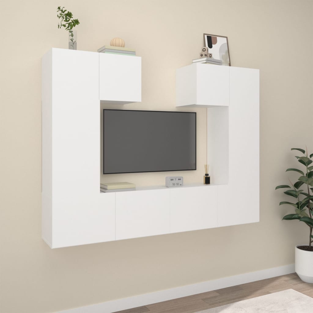 6-Delige Tv-Meubelset Bewerkt Hout 80 cm Wit