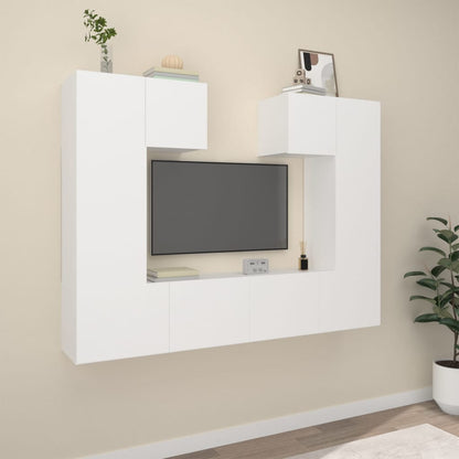 6-Delige Tv-Meubelset Bewerkt Hout 80 cm Wit