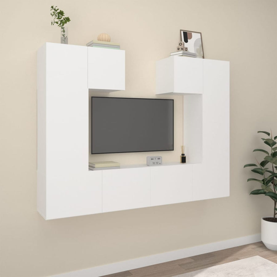 6-Delige Tv-Meubelset Bewerkt Hout 80 cm Wit