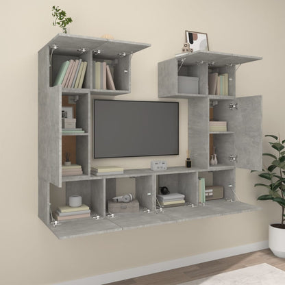 6-Delige Tv-Meubelset Bewerkt Hout 80 cm Betongrijs