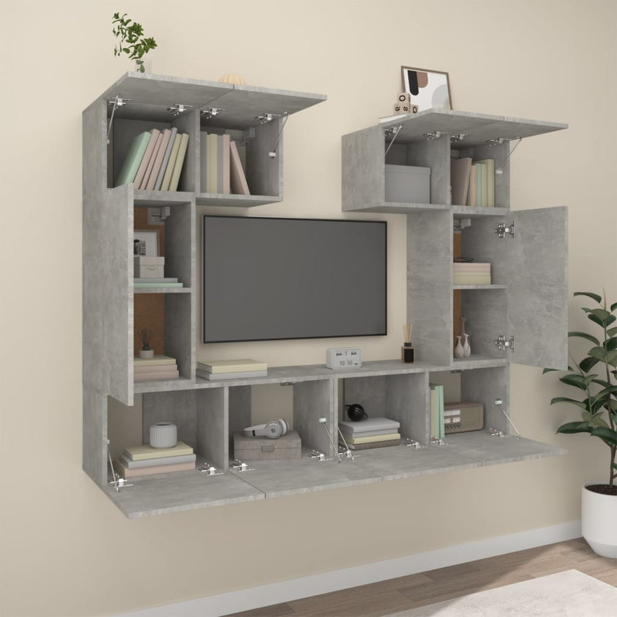 6-Delige Tv-Meubelset Bewerkt Hout 80 cm Betongrijs