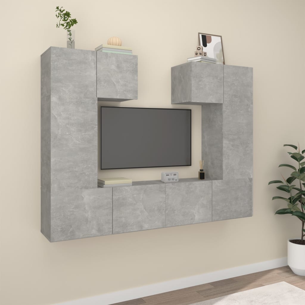 6-Delige Tv-Meubelset Bewerkt Hout 80 cm Betongrijs