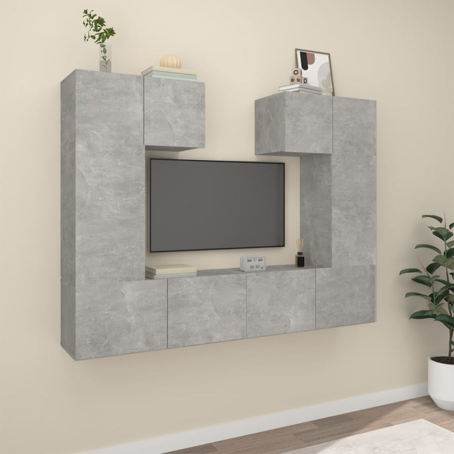 6-Delige Tv-Meubelset Bewerkt Hout 80 cm Betongrijs
