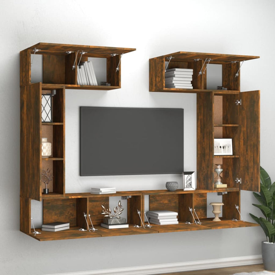 -Delige Tv-Meubelset Bewerkt Hout Kleurig 100 x 30 x 30 cm Gerookt eiken
