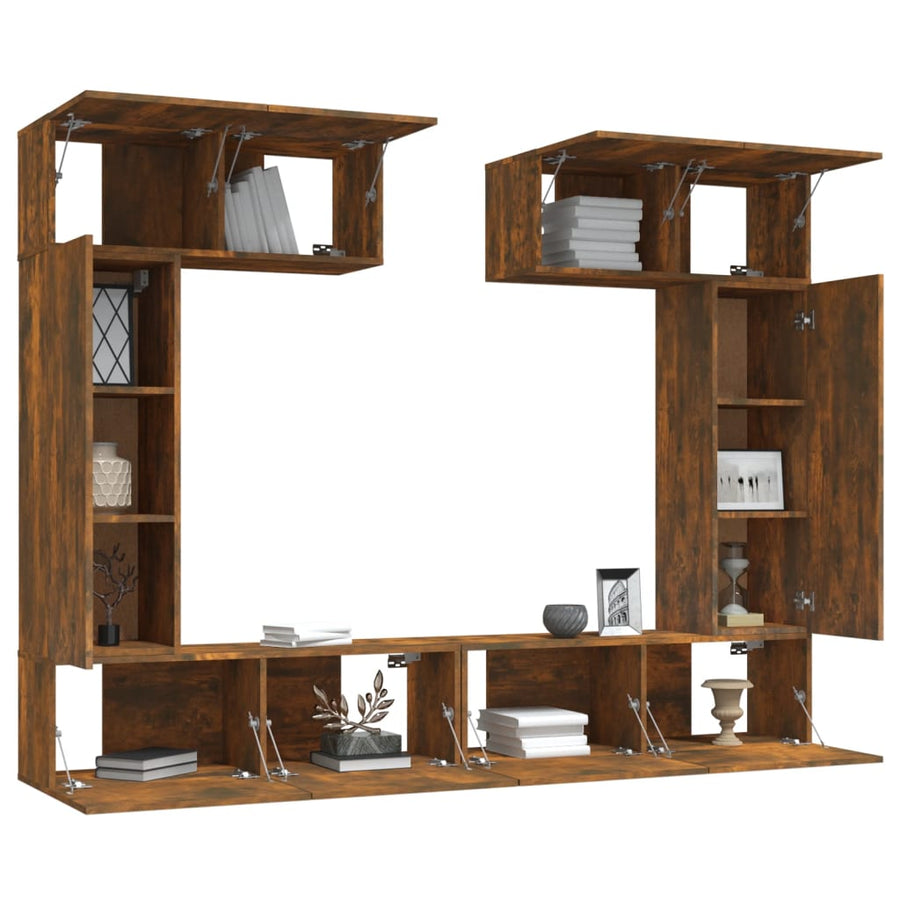 -Delige Tv-Meubelset Bewerkt Hout Kleurig 100 x 30 x 30 cm Gerookt eiken