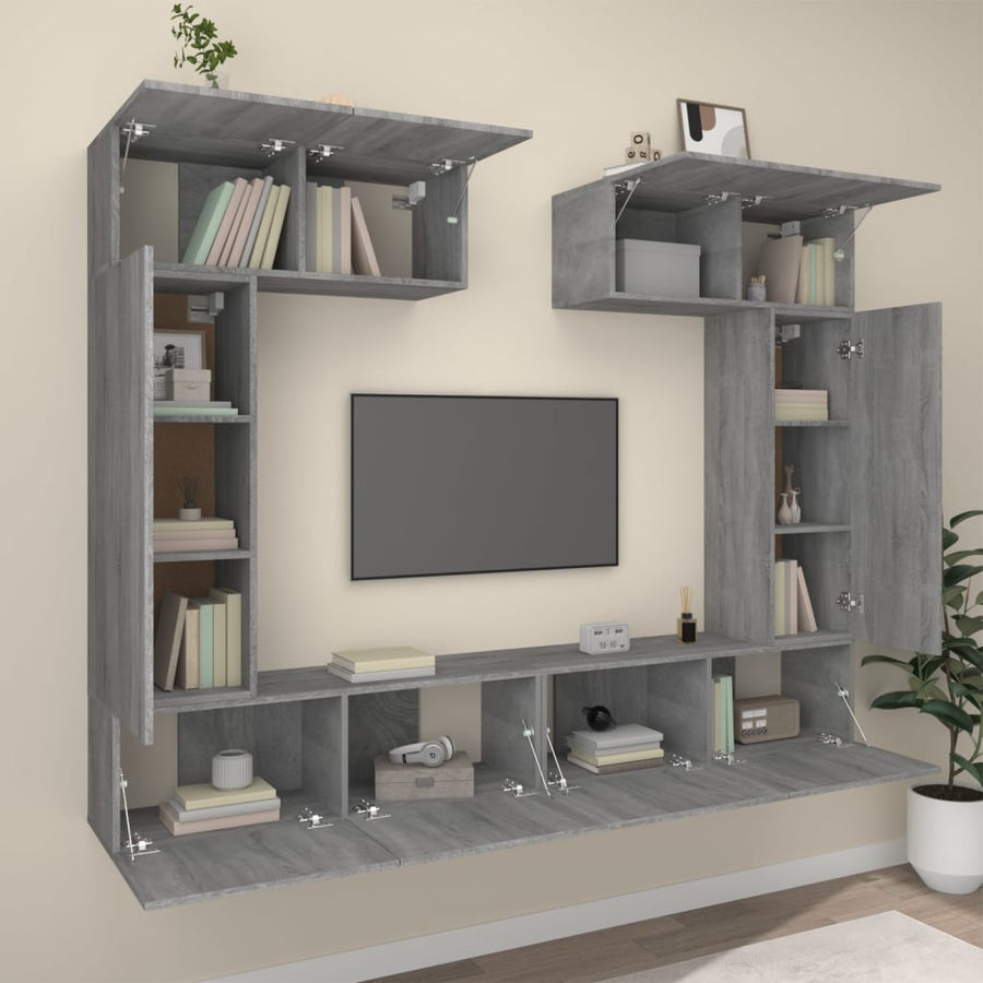 6-Delige Tv-Meubelset Bewerkt Hout Grijs Sonoma Eikenkleurig 100 x 30 x 30 cm