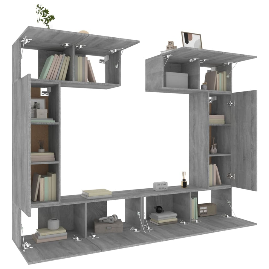 6-Delige Tv-Meubelset Bewerkt Hout Grijs Sonoma Eikenkleurig 100 x 30 x 30 cm