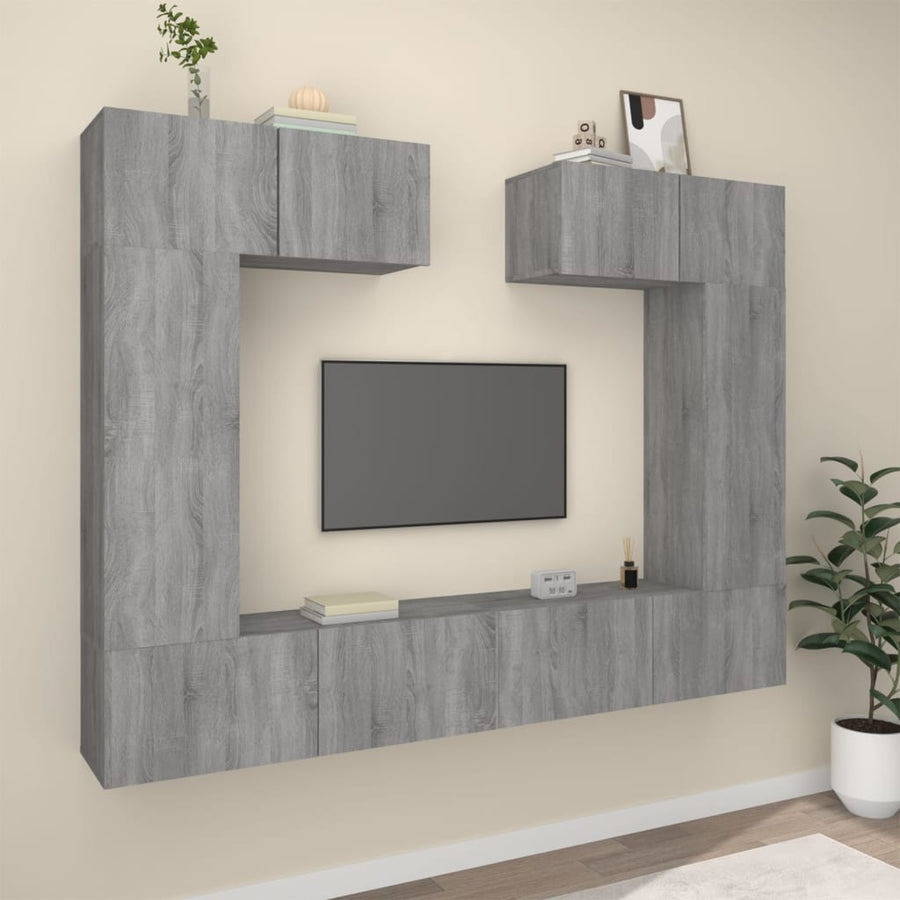 6-Delige Tv-Meubelset Bewerkt Hout Grijs Sonoma Eikenkleurig 100 x 30 x 30 cm