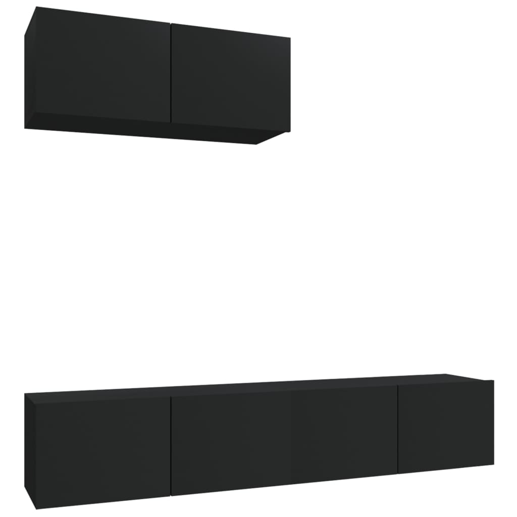 -Delige Tv-Meubelset Bewerkt Hout 80 x 30 x 30 cm Zwart